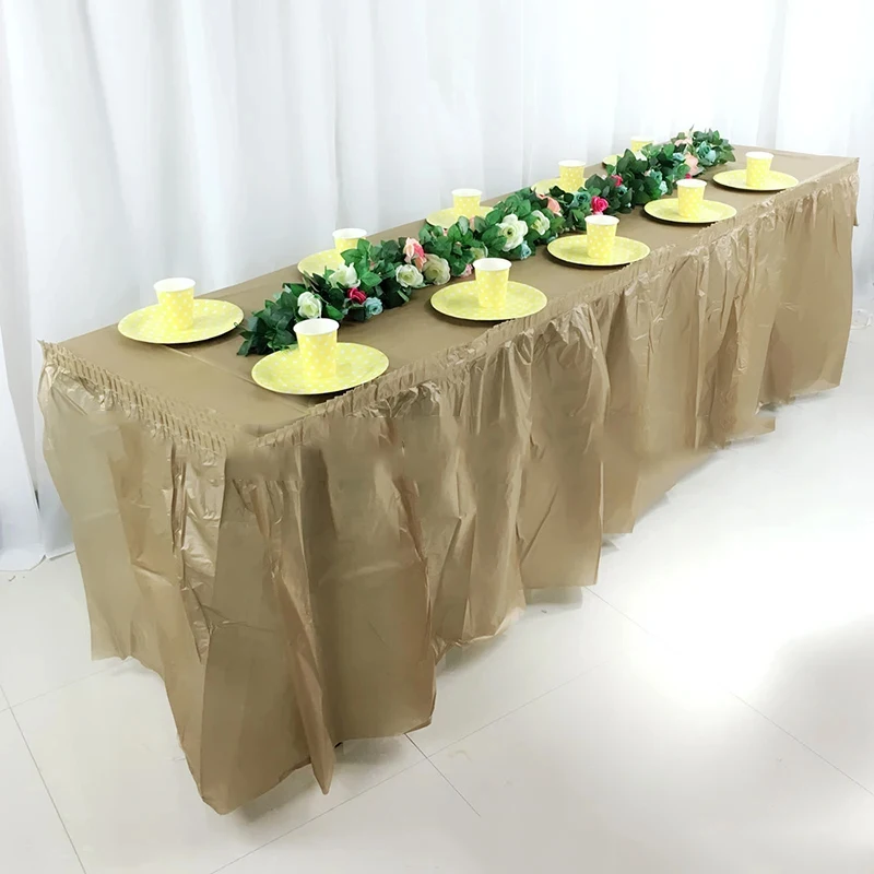 Disposable Table Skirt Plastic Party Desk Skirt Solid 73x420cm Table Cover for Birthday Party Wedding Festival Decoration