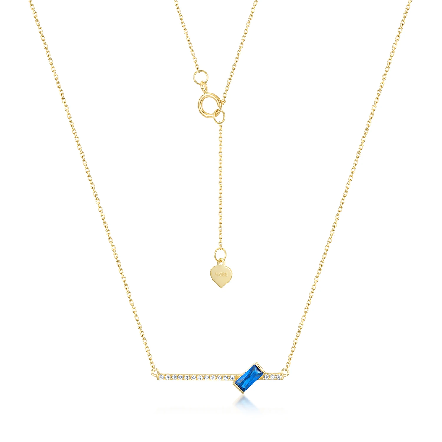 

Женское ожерелье с подвеской ANLLNOEL Pure 14K 585, желтое золото, в полоску, с геометрическим узором, голубой шпинель, Белый CZ, подарки на годовщину, изысканные ювелирные изделия