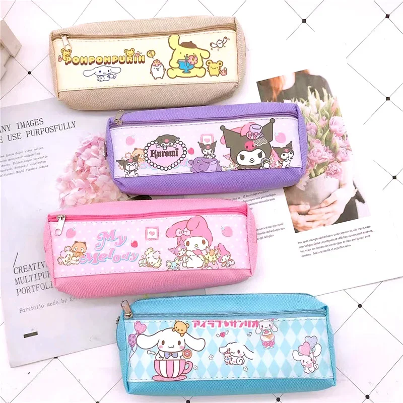 

Sanrio Kawaii Pencil Case Kuromi Cinnamoroll Melody Pu Cartoon Pencil Bag Student Stationery Box School Supplies Children's Gift