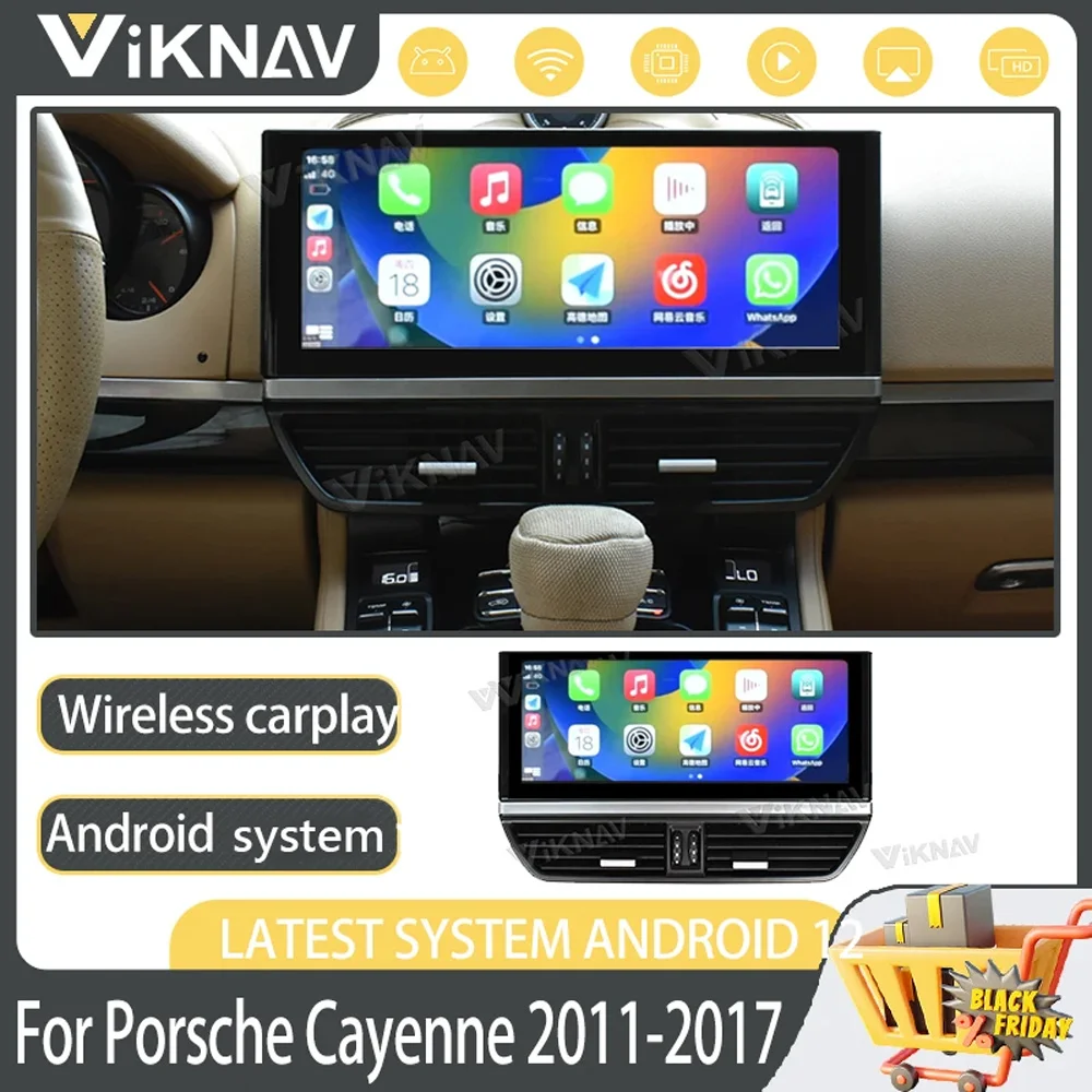 

Автомагнитола Viknav с сенсорным экраном для Porsche Cayenne (2011-2017), 12,3 дюйма, Carplay, мультимедийный плеер, автостерео, GPS-навигация