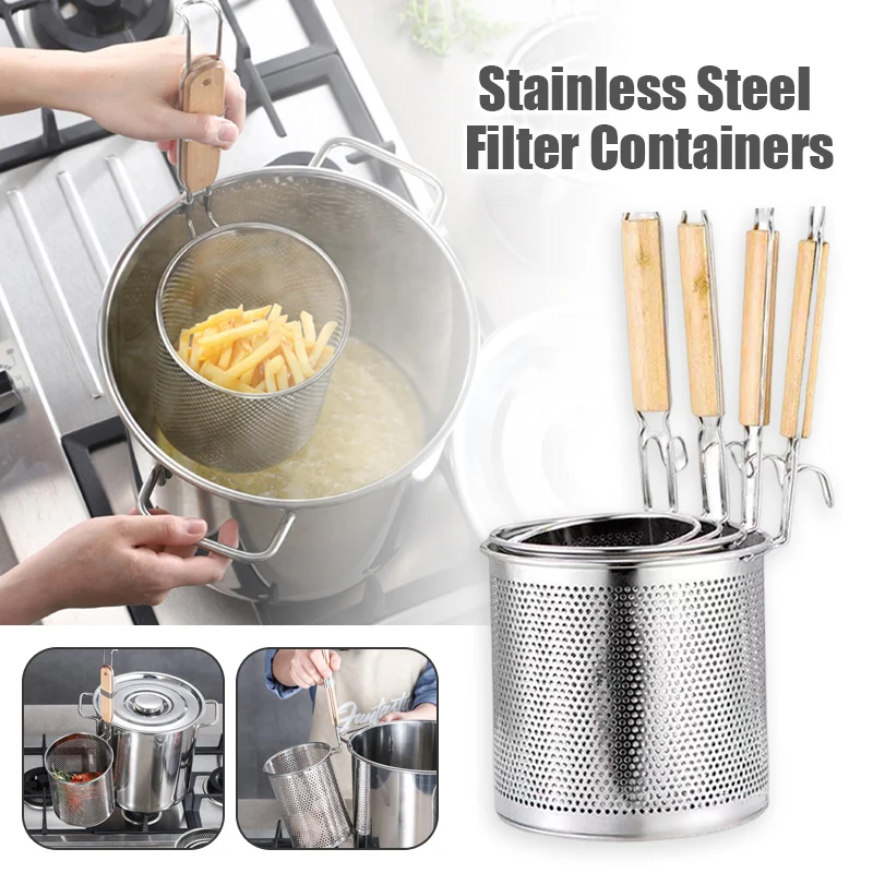 Kitchen 304 Stainless Steel Colander Hot Filter Pasta Spoon Cooking Soup Powder Fence Vegetable Basket Filter Mesh  Colander