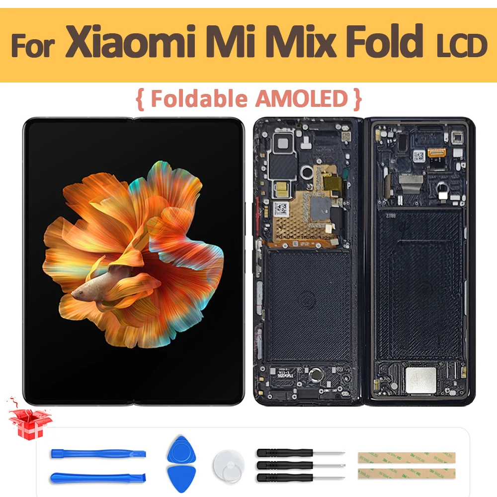 Amoled Pieghevole Originale Da 8.01 "Per Xiaomi Mi Mix Fold Display Lcd Touch Panel Screen Digitizer Assembly Per Mix Fold Main Screen