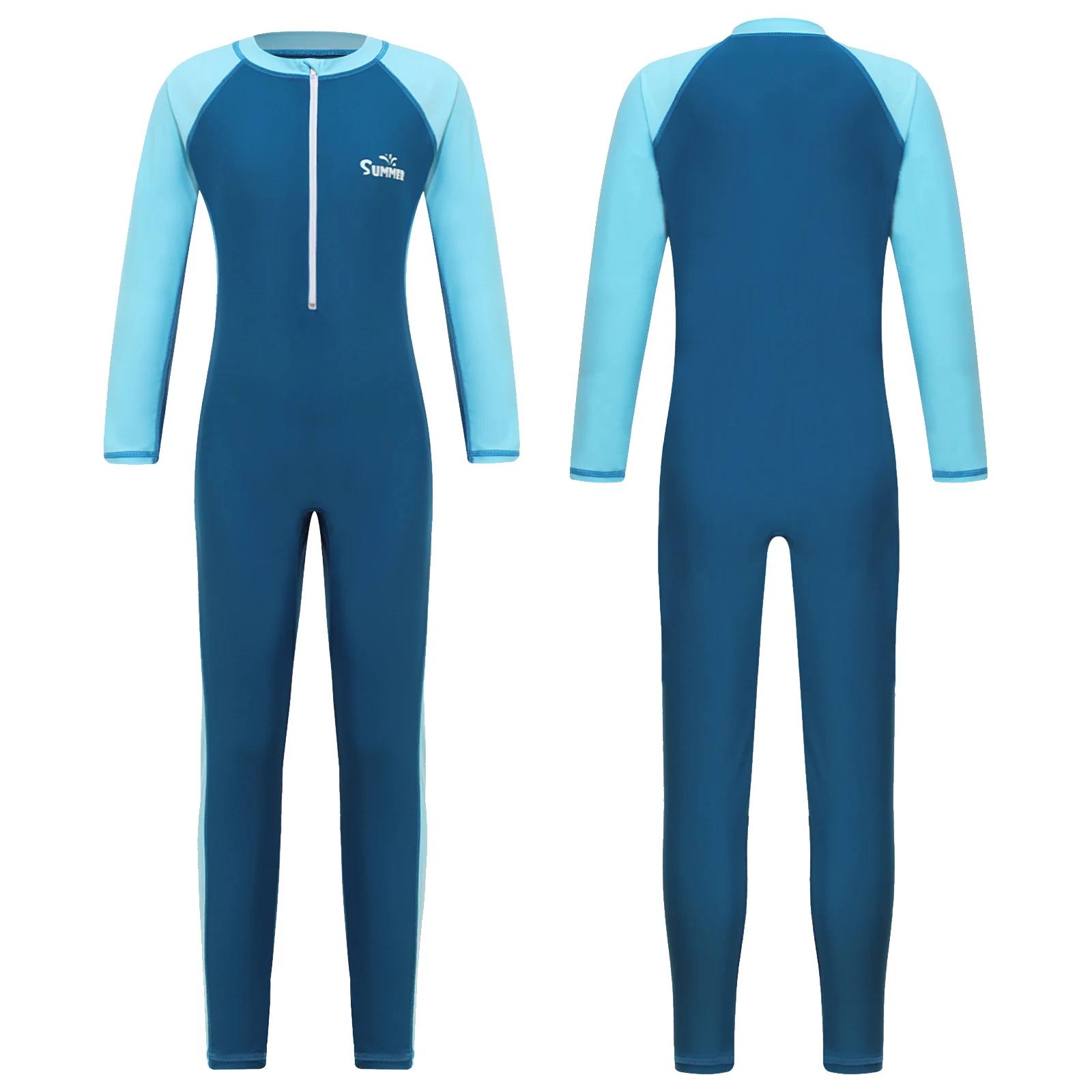 thumbnail image 1 of Traje de baño de una pieza para niños, traje de baño deportivo de manga larga con cremallera frontal UPF 50+, trajes de buceo con protección contra sarpullidos, 1 of 5