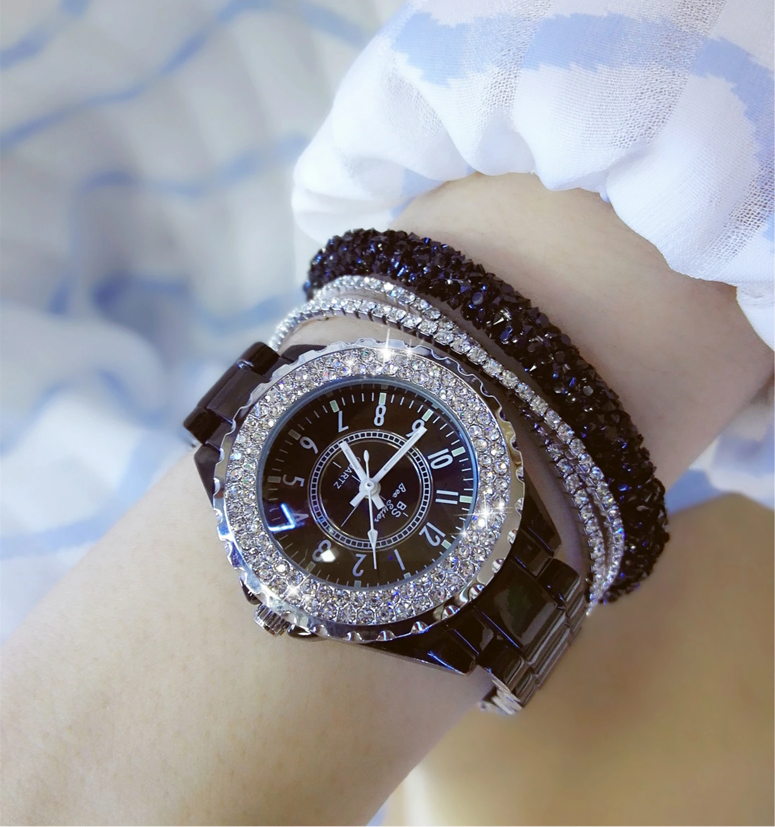 Elegant Ceramic Watch for Women Free Shiping Luxury Brands Rhinestones Waterproof Wristwatches for Ladies Montre Femme