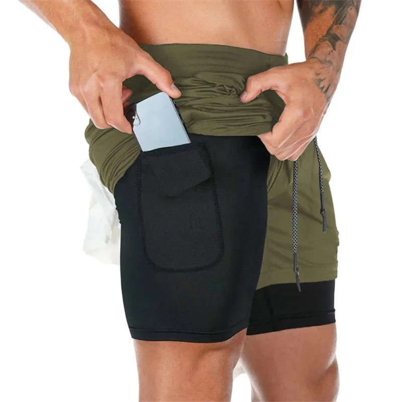 2 In 1 Running Shorts Mens Camo Gym Sports Shorts