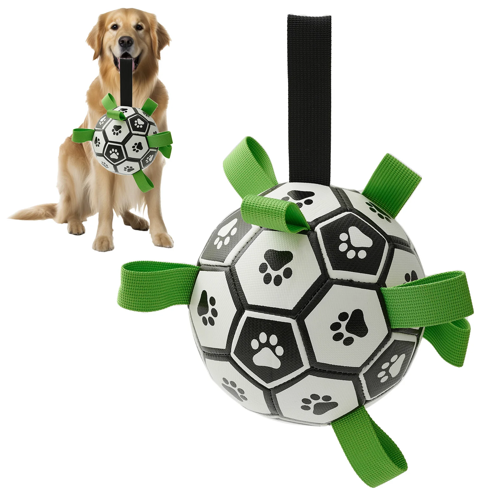 DogToysSoccerBallwithStrapsInteractiveDogToyforTugofWar