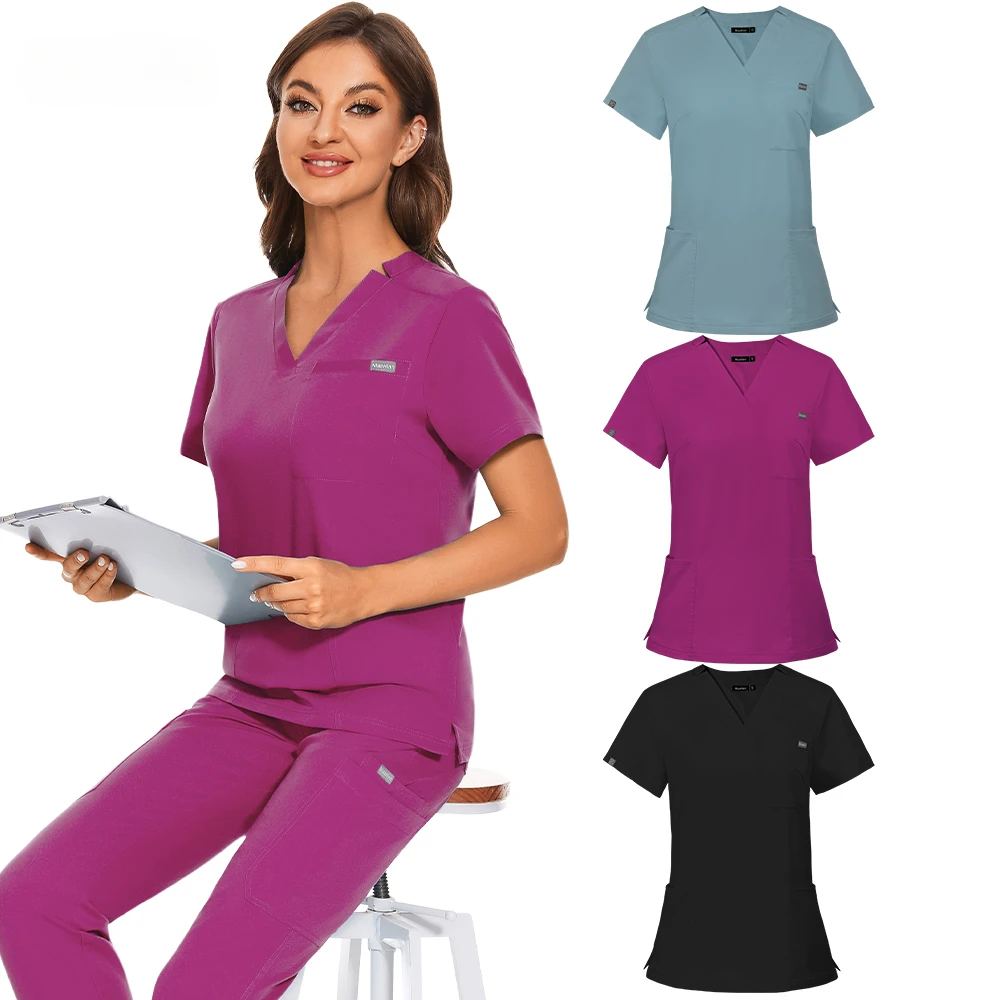 Nurse Scrub Shirts Medical Uniform Workwear for Women Men Nursing Surgical Navy Gray Classic V Neck Scrub Tops Scrubs Blouse