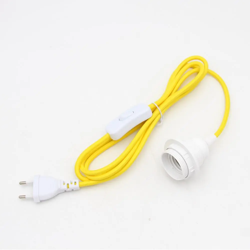 European Plug Power Cord with On/Off Switch and E27 Lamp Holder for Wall or Hanging Light Fixtures, 2m Length
