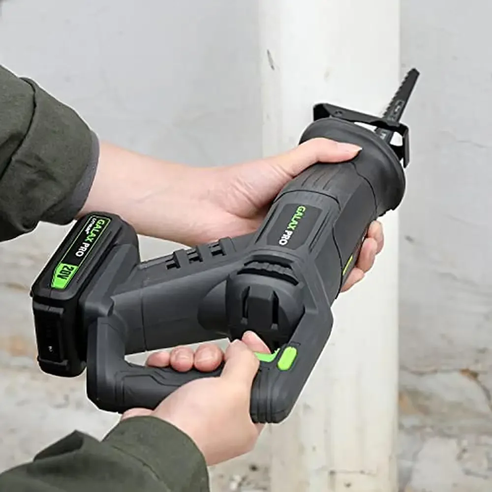 Cordless Reciprocating Saw 20V 2.0Ah Battery 0-3000RPM Power Tool 3pcs 6-inch Wood Blade & 2pcs Variable Speed Trigger Lock Off