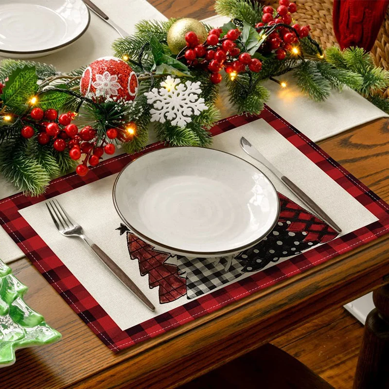 

33x183cm Linen Table Runner Set Christmas Tree Pattern Wedding Decoration Holiday Party Dining Rectangular Table Tablecloth