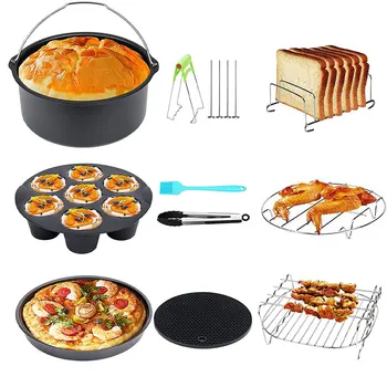 7 Inch/8 Inch Air Fryer Accessories Set Food-grade Airfryer Accessories with Cake Basket Pizza Pan Stainless Steel Skewer Rack 1
