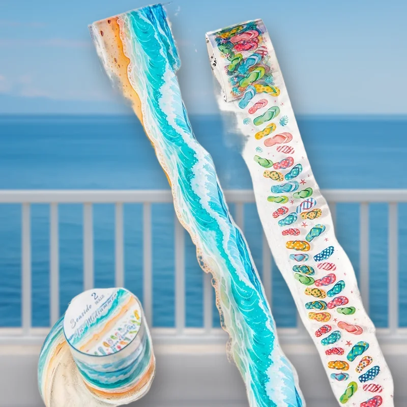 1Roll/2Roll 4 스타일 PET 테이프 세트 여름 해변 시리즈 30/50mm*2m 해변 풍경 기본 스티커