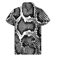 Animal Snake Skin Python 3D Print Hawaiian Shirts Men Personality Lapel Button Shirt Street Loose Short Sleeves Blouse Tops 1