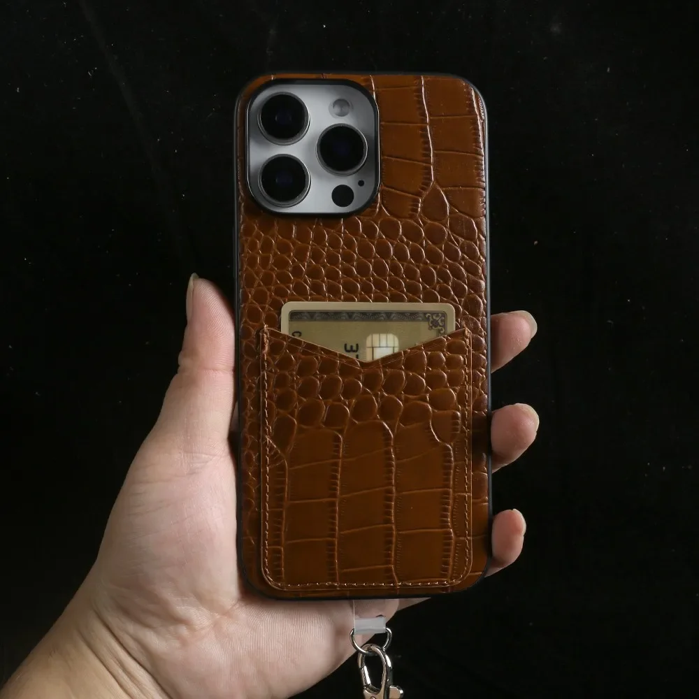 Versatile Handmade Genuine Leather Phone Case with Lanyard and USB Charging Cable