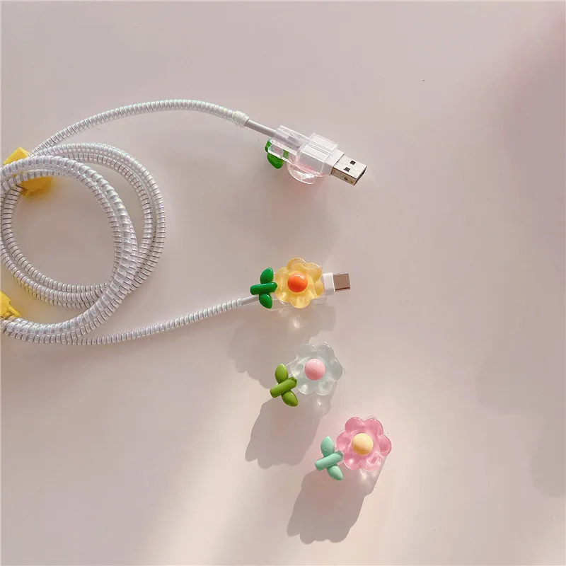 Protector de cable de cargador de teléfono con diseño de flores para  Samsung Android con forma de onda, patrón de cuadros colorido, 4  protectores de