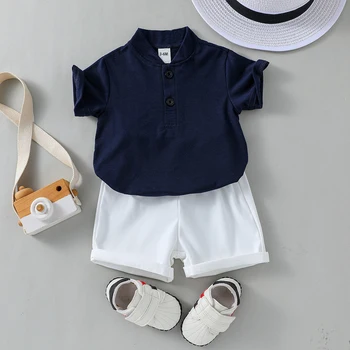 Fashionable Summer New Arrival Boys’ Solid Color T-Shirt and Stain-Resistant Shorts Two-Piece Set in Casual Style 1