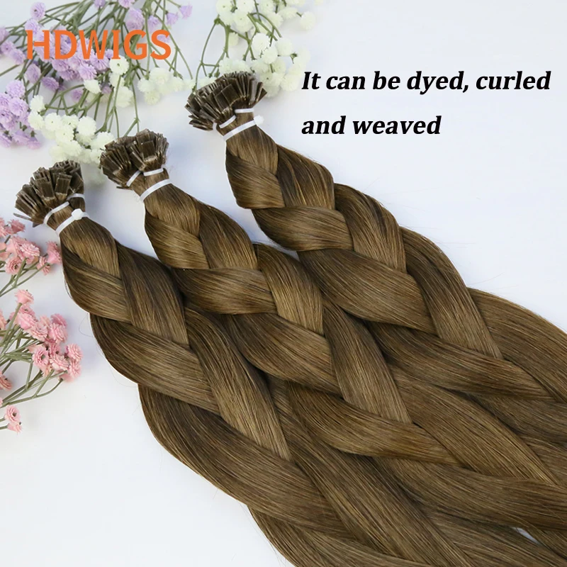 Flat Tip Hair Extension Human Hair Straight 100% Human Hair 0.8g/pc 50pcs Capsule Keratin Human Fusion Hair Extension Highlight images - 6