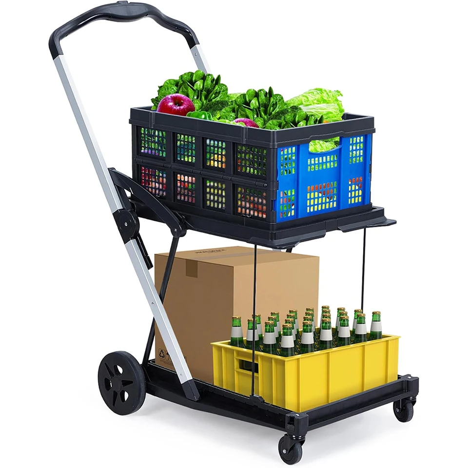 Collapsible Foldable Grocery Cart with Removable Crate