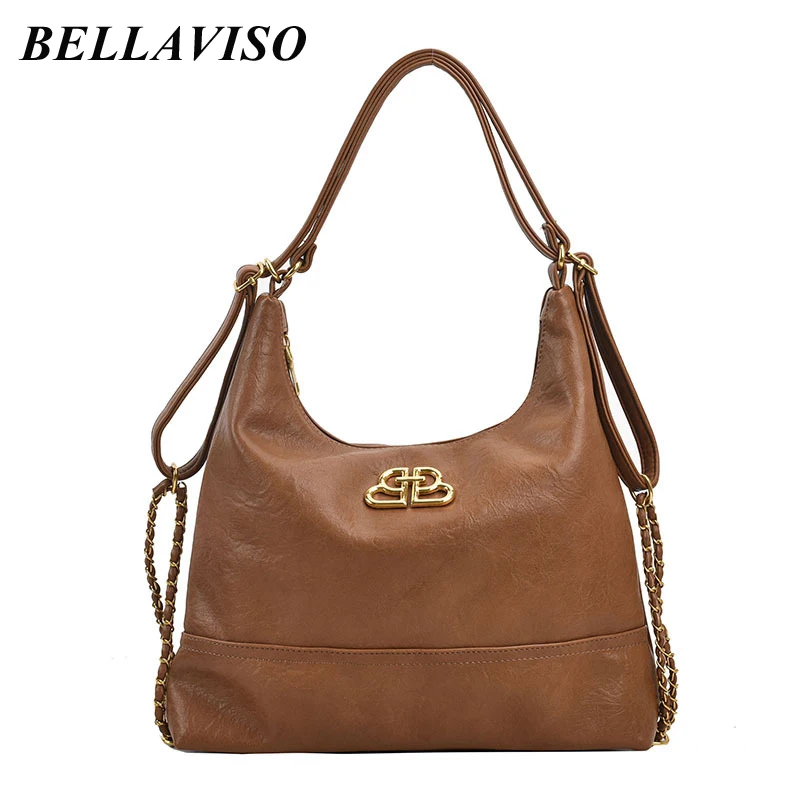 

BellaViso Retro Women's Soft Crumpled PU Shoulder Bag Female's Trendy Large Capacity Tote Crossbody Messenger Bags BLSB-15