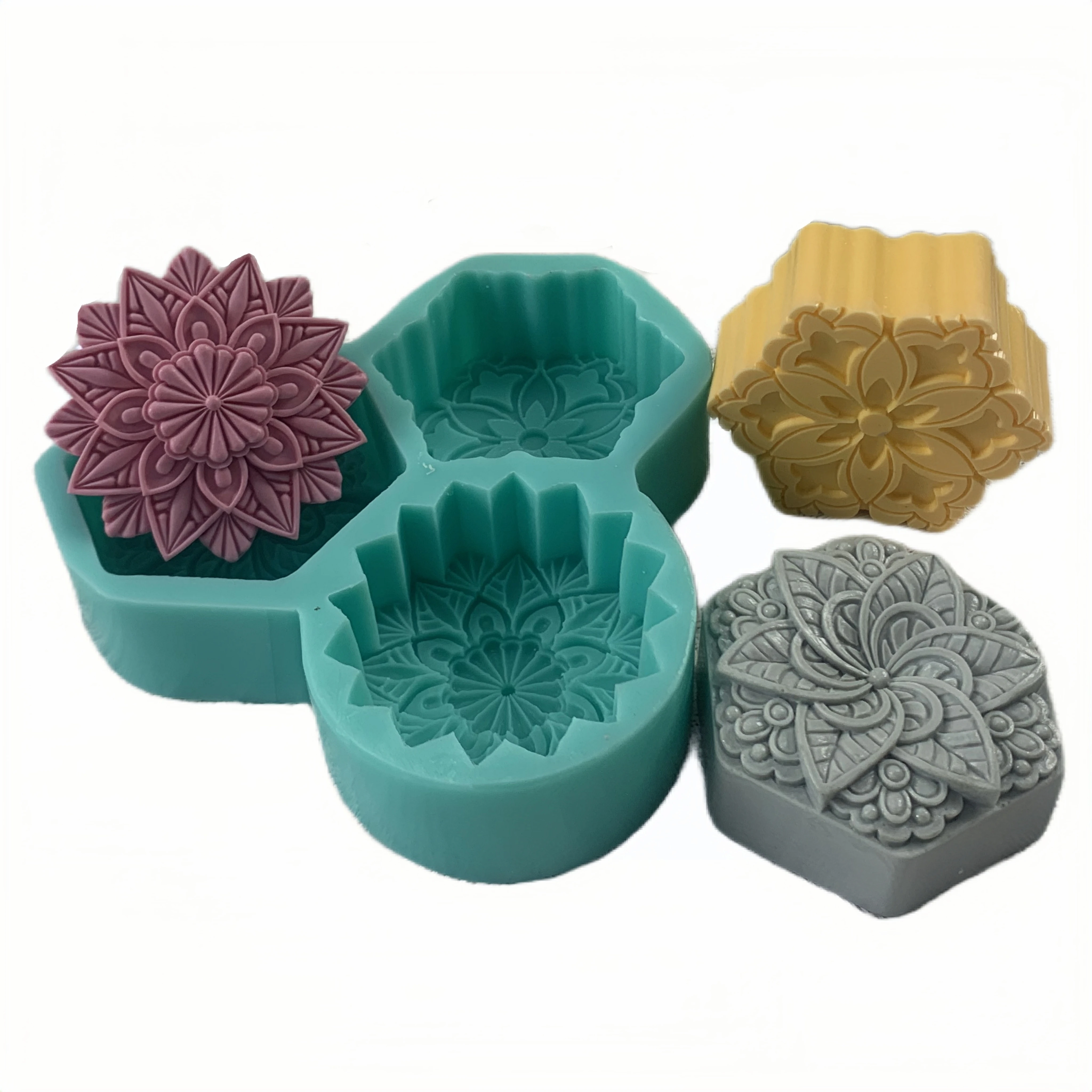 3 Cavities Kaleidoscope Soap Mold, Handmade Silicone Molds for Natural Soap Making