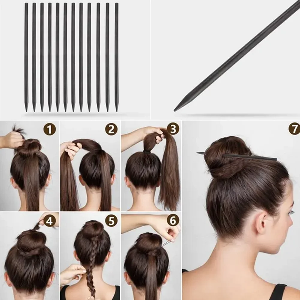 10 pz Vintage cinese forcine in legno dritto Chignon tornante Updo inserto per capelli bastoncini affusolati bacchette per capelli supporto coda di cavallo - immagine 4
