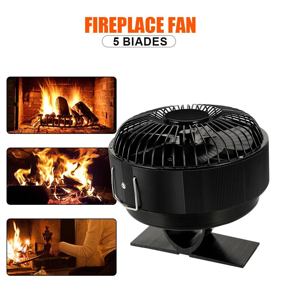 Stove Fan Heat Powered Round Log Wood Fireplace Fan Burner 5 Blades Quiet Free-standing Home Warmer Efficient Heat Distribution