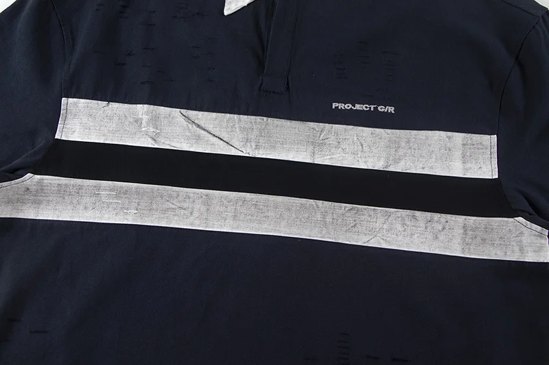 Hip Hop Vintage Washed Black Dirty Damaged PROJECT G/R Polo Shirts Men Women Casual Oversized Logo Embroidery Striped Shirt 17 S81df114e1c1e409680c5fec25784ffd7z