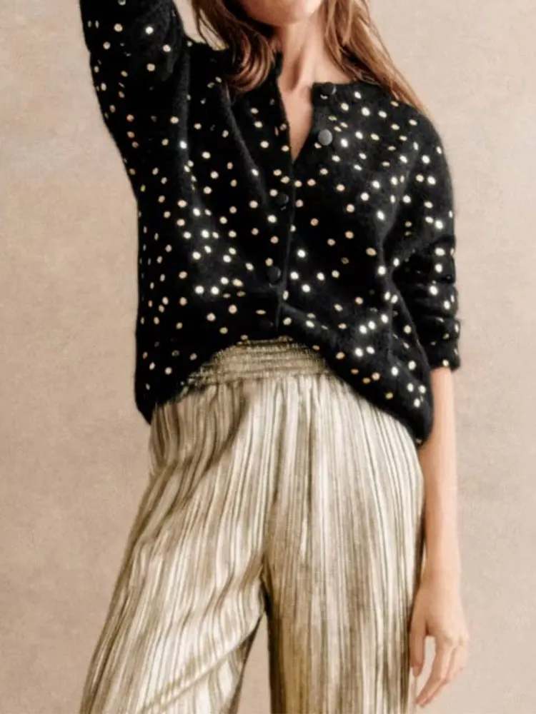 

Women Shining Sequin Knitted Cardigan Fashion Solid Long Sleeved Warm Sweater Autumn Female Elegant Soft Office Knitwear