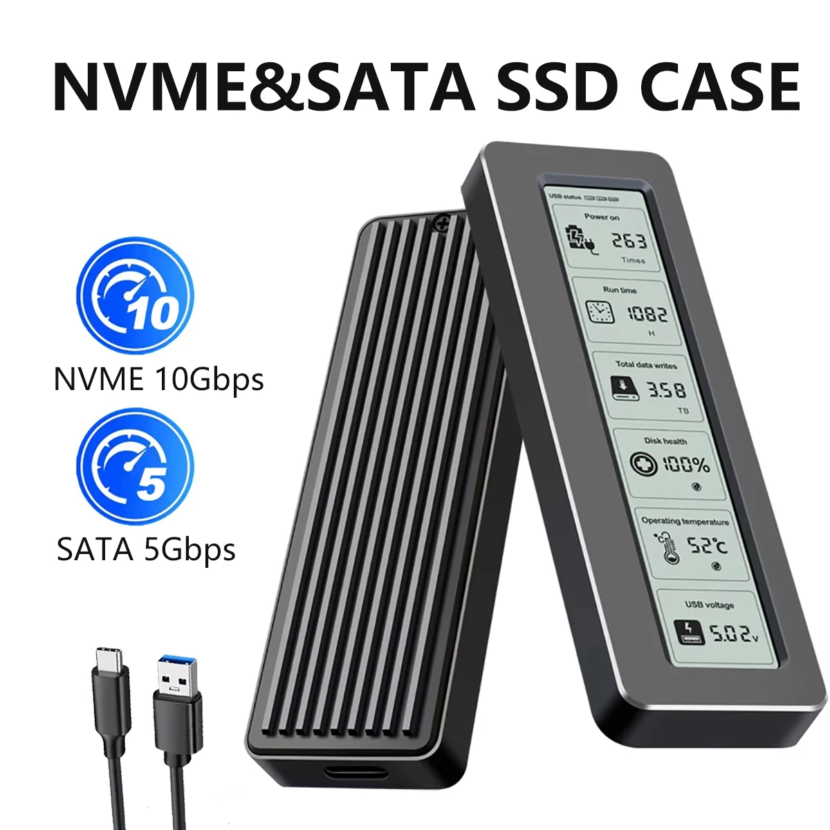 M.2 SSD NVMe Case USB3.2 Gen2 Type C 10Gbps PCIe SATA Enclosure Disk Box Tool Free Aluminum