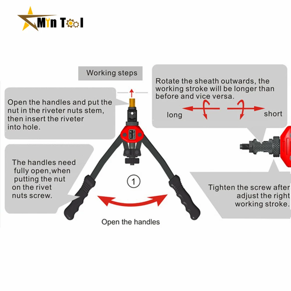 M3-M12 BT-606 Riveter Gun Tool Riveter Interchangeable Mandrel Insert Threaded Nut Rivet Drilling Rivet Hand Tool 5
