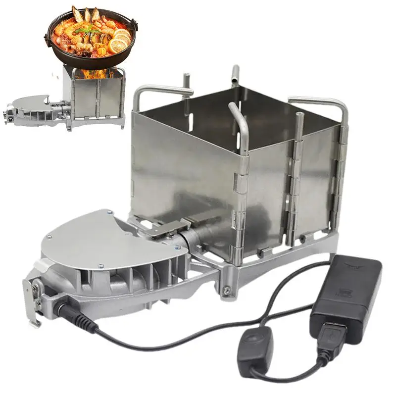 

Outdoor Firewood Stove Stainless Steel Wood Burning Stove Foldable Firewood Furnace Charcoal Cooker BBQ Electronic Blower Stove