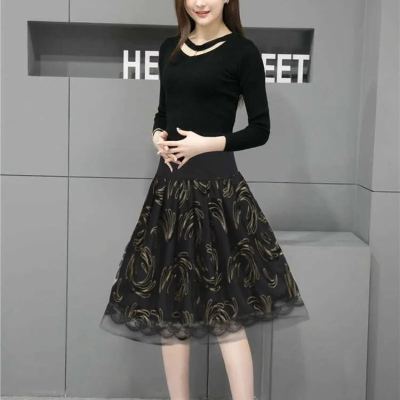 Women's Spring and Autumn High Waist Fashion Casual Versatile Slim Lace Elegant Temperament Commuter Dress 2023 spring shirt women pure cotton blouse half open collar ol commuter lapel simple all match loose gray breathable light tops