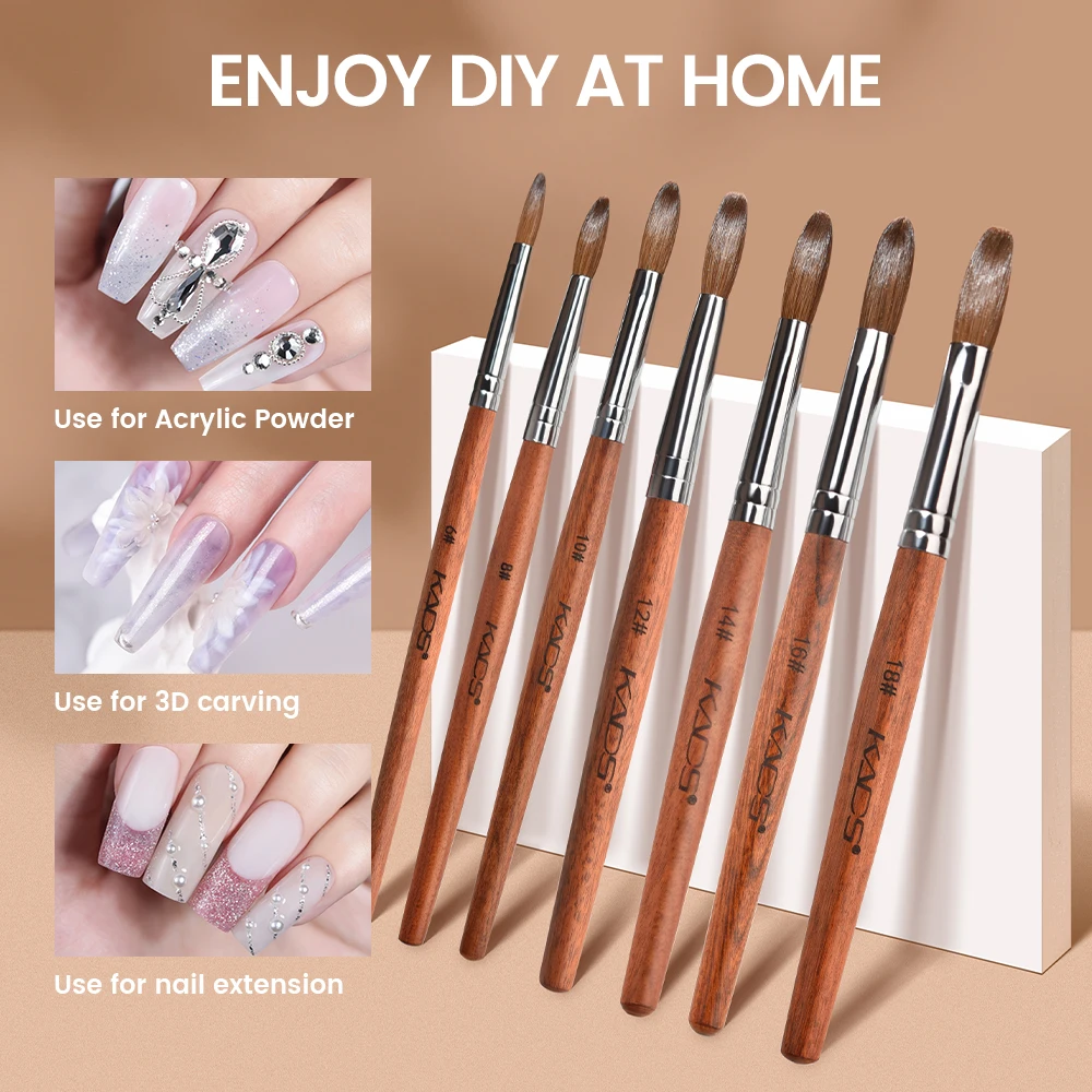 KADS 1pc Kolinsky Sable Acrylic Brush UV Gel Carving Pen Brush Liquid Powder DIY Nail Drawing Flat Round Red Wood Nail Art Brush 5