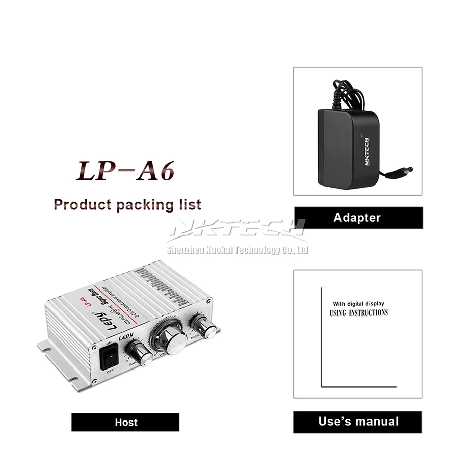 Цифровой мини-усилитель мощности Lepy LP-A6, 2 канала, Hi-Fi стерео аудио, для дома и автомобиля мобильный телефон, MP3, MP4, ПК, с поддержкой регулятора громкости (art.: 7a463349c) - 7a463349c