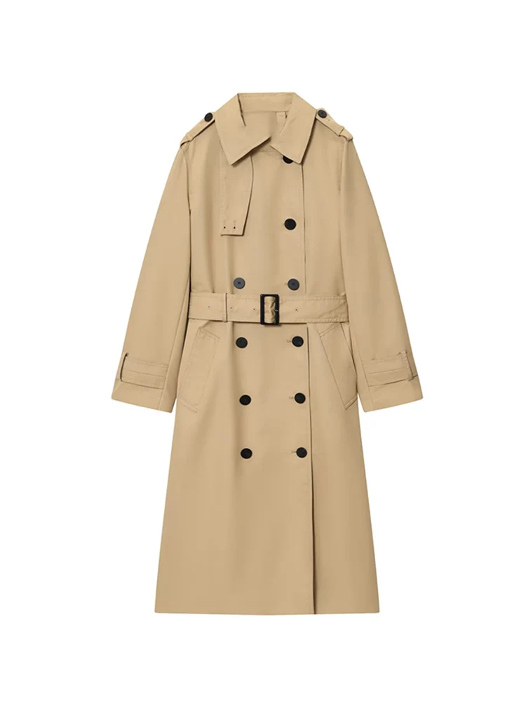 Autumn New Casual Trench Coat For Women Solid Color Lapel Double Breasted Loose Fashion Long Windbreaker Ladies Chic Streetwear