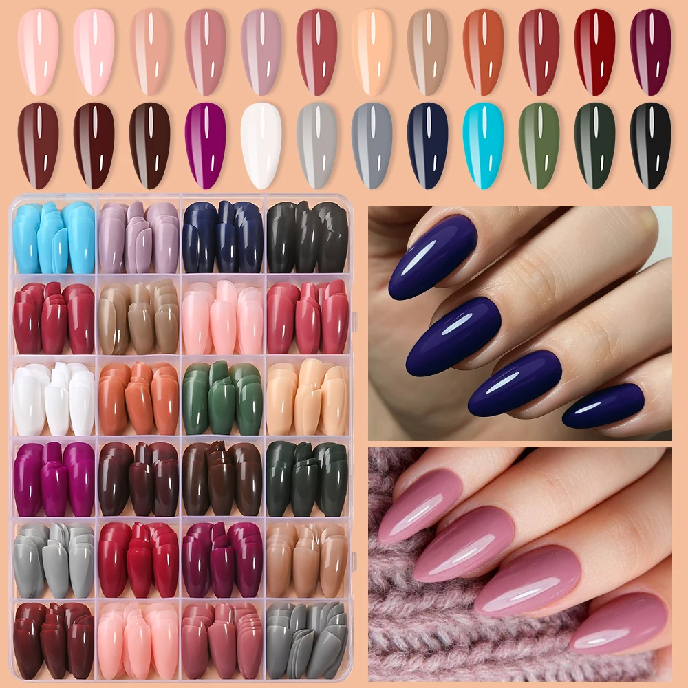 24 Farben, 288 Stück, glänzend, mittelgroß, Mandel-Kunstnägel, einfarbig, einfacher Nagel zum Aufdrücken für Frauen, tragbar, bunt, falsche Fingerspitzen, 1 – Detail 4
