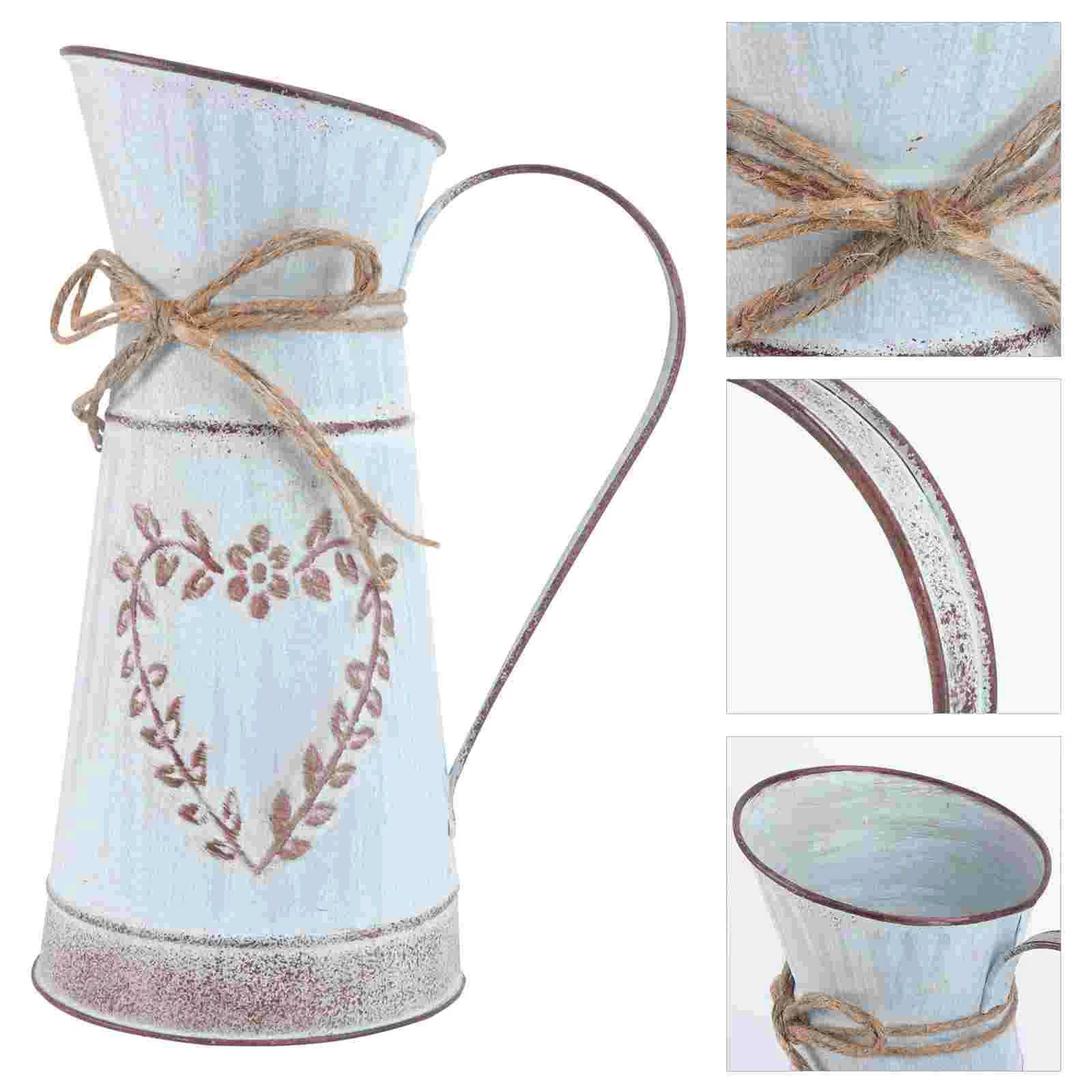 Flowers Country Shabby Flower Vase Rustic Galvanized Vase Vintage Flower Vase Holder Plant Jug Pot French Style Flower Vase 4