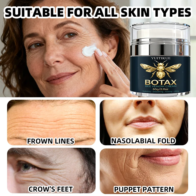 Bee Venom Cream - a moisturizing formula containing collagen, hyaluronic acid, and retinol, improves the appearance of dryness a