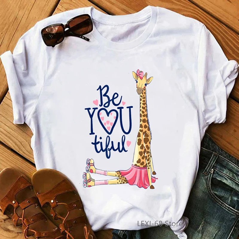 

Watercolor Rainbow Funny Giraffe Animal Print Women'S T-Shirt Summer Fashion Tshirt Femme Harajuku Shirt Tumblr Clothes T Shirt