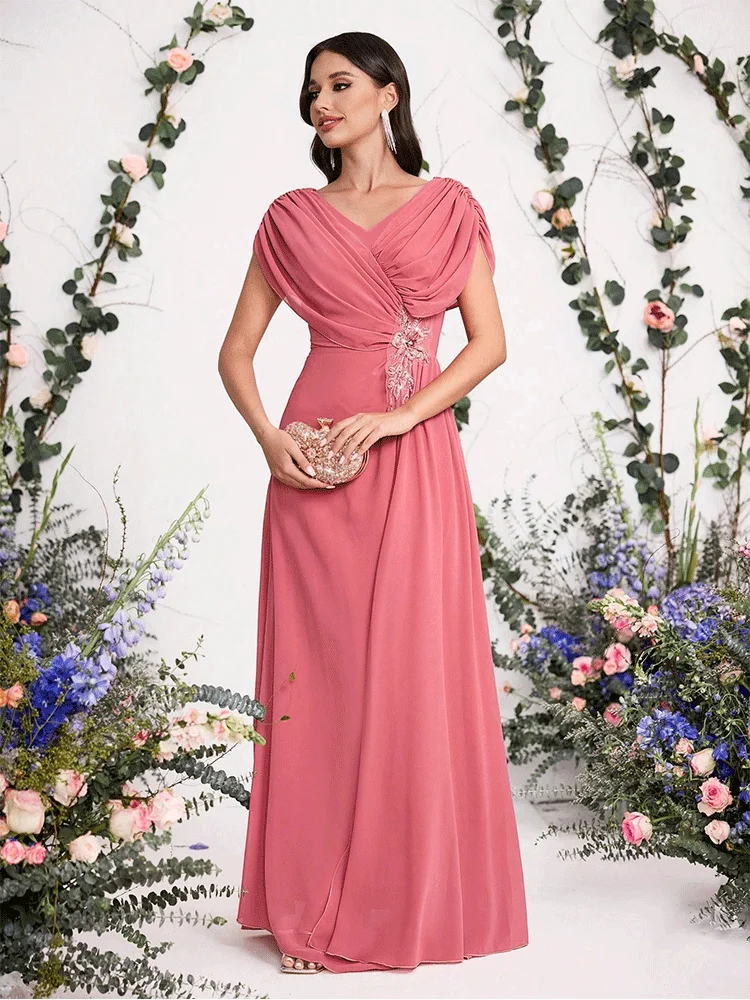 Pink Banquet Bridesmaid Evening Dress Luxury Ladies Banquet
