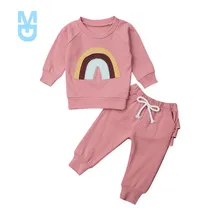 

New 2pcs born Infant Baby Girl Clothes Set Rainbow Long Sleeve Hoodie Tops Ruffle Leggings Pants Fall Winter Outfits 0-3Y