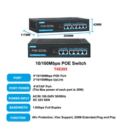Enhanced High-Speed 6-Port POE Switch - 100Mbps Fast Ethernet for Smart Network Solutions (100M 6 Ports)