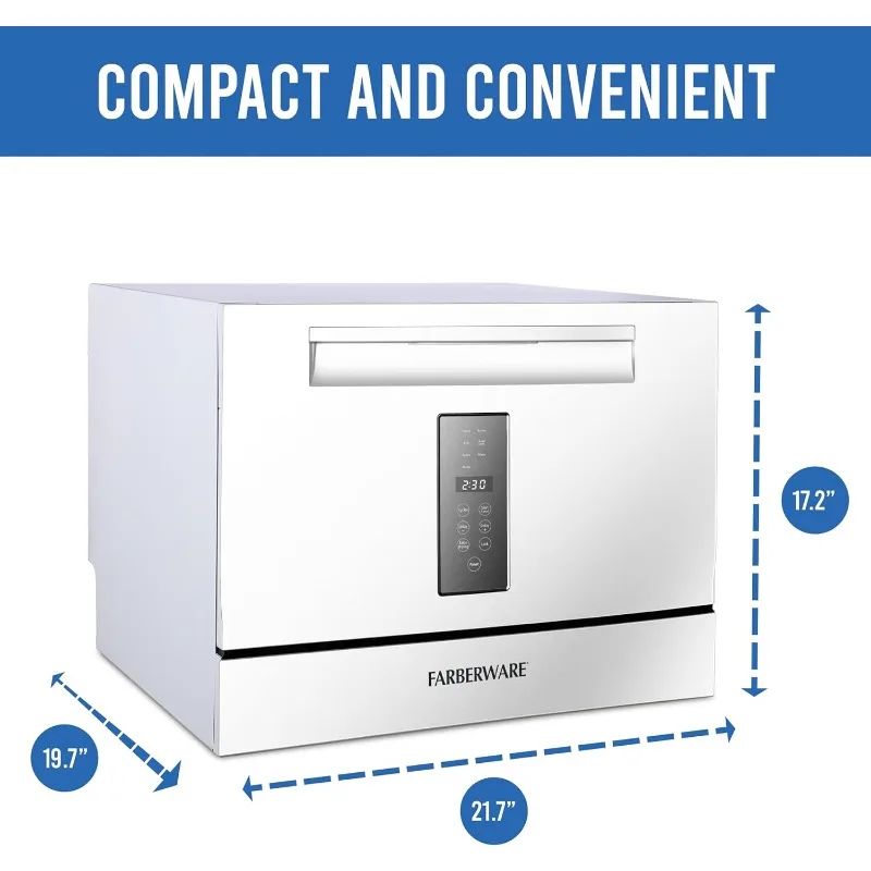 Farberware Compact 6-Place Setting Dishwasher -Portable Mini Countertop Dishwasher with 7 Wash Programs-Perfect for Small Spaces
