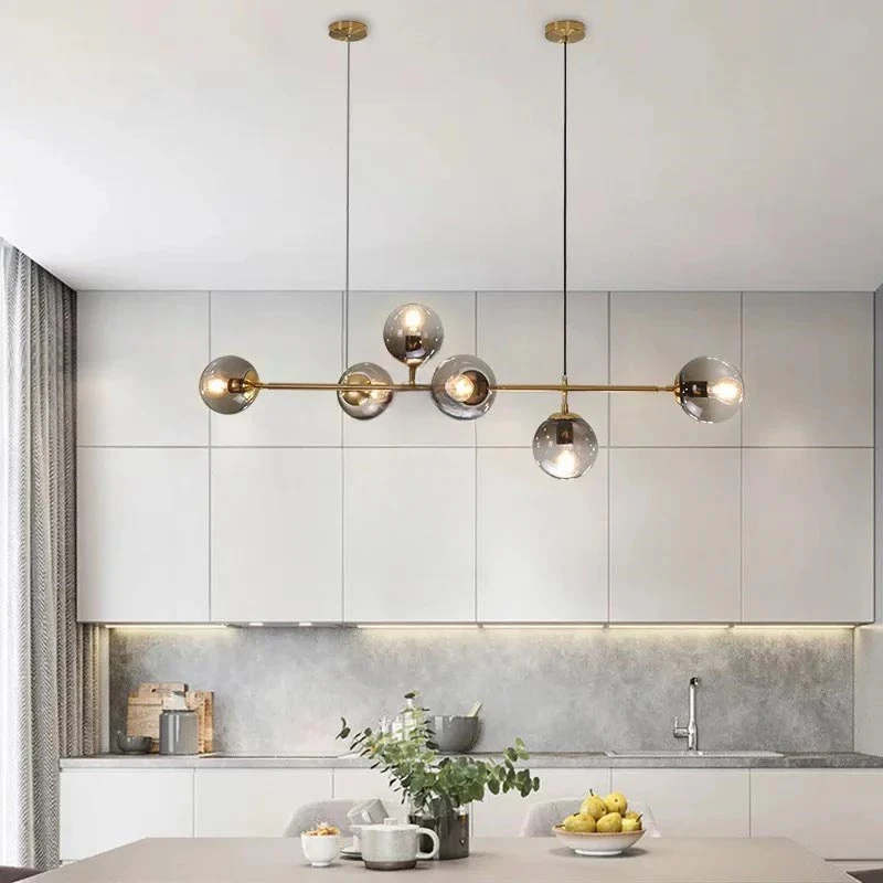 

Nordic Art Strip Glass Pendant Light Modern Model Room Kitchen Island Glass Ball LOFT Bronze Black Chandelier Hanging Lamp