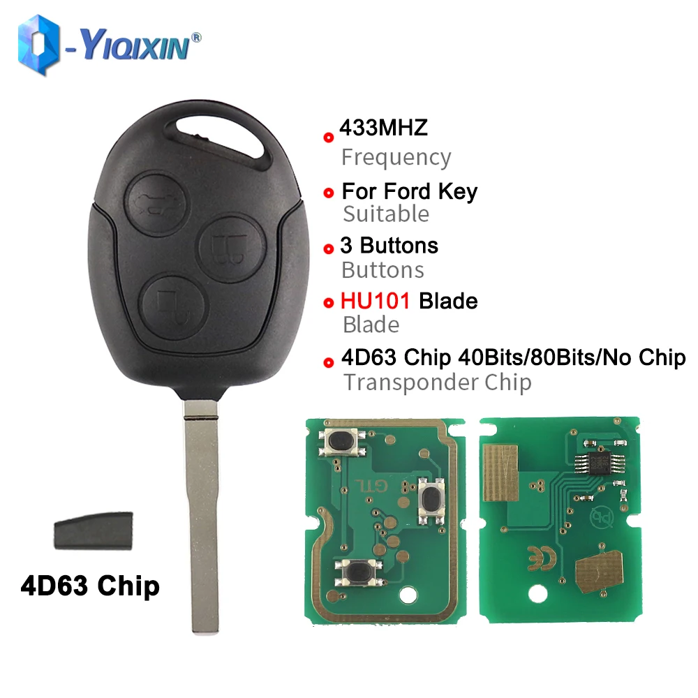 YIQIXIN 433Mhz Transponder 4D63 Chip Replacement Car Remote Key For Ford Focus Fusion Mondeo Fiesta Galaxy 3 Buttons HU101 Blade yiqixin ews no chip 3 buttons 315 433mhz car remote key for bmw z3 e31 e32 e34 e36 e38 e39 e46 z3i hu58 hu92 blade smart fob