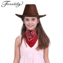 Kids Unisex Boys Girls Wild West Cowboy Set Head Scarf Felt Cowboy Cap Hat with Adjustment Buckle for Kids Themed Party Costumes