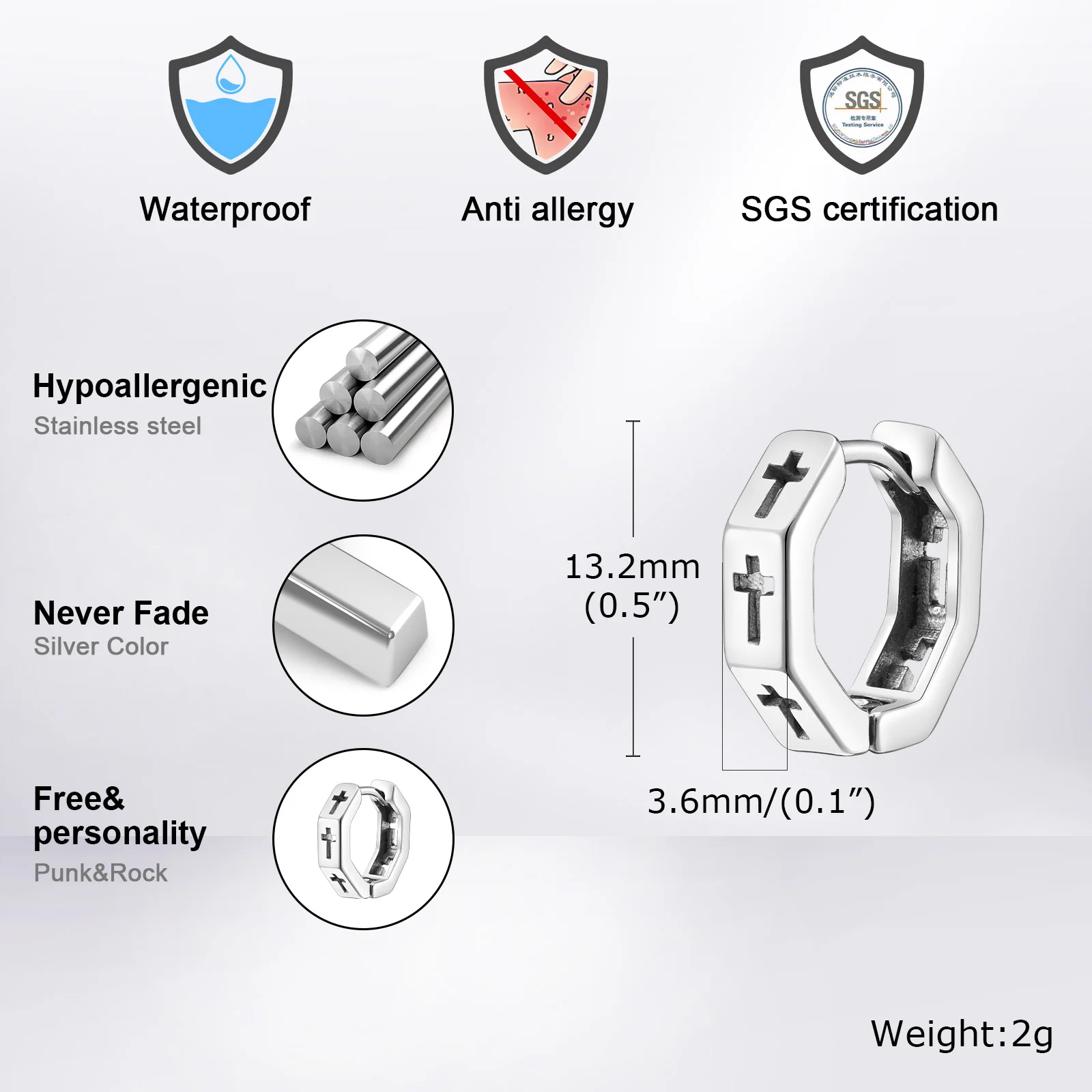 Hollow Cross Hoop Earrings for Men Boys,Stainless Steel Geometric Huggies Earrings,Trendy Hip Hop Rock Cool Jewelry Accessories