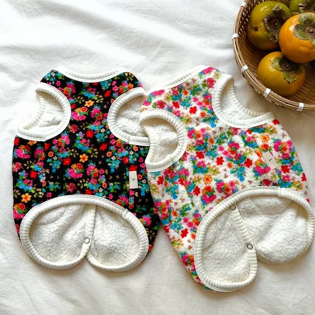 Warm Pet Vest Coat Floral Print Fleece Vest Chiuahua Yorkshire Thick Coat for Small Medium Dog Two-legged Clothes Pet Costume 3