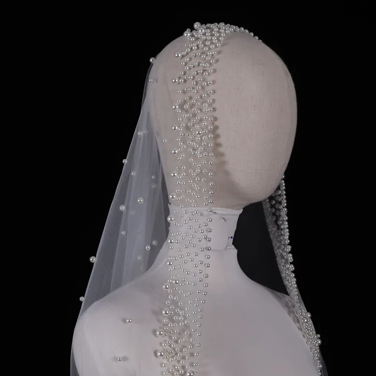Whitney Handmade Welon ślubny Luxury Pearls Wedding Veil Off White Fascinator 3 Meter Width