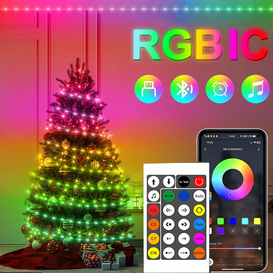 20M Dream Color USB 5V LED Sting Light Bluetooth Music APP RGBIC Addressable Fairy Lights Birthday Party Garland Christmas Decor